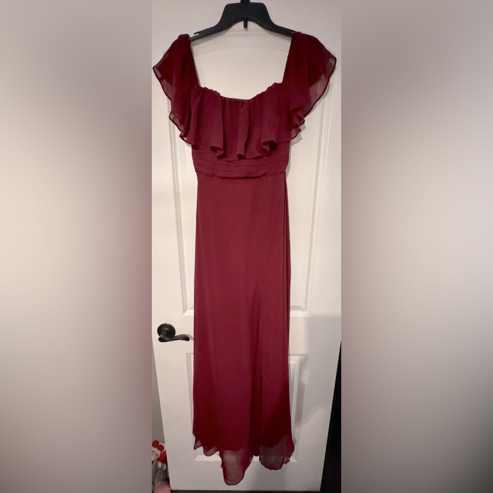 Ever Pretty Burgundy Ruffle Maxi Dress